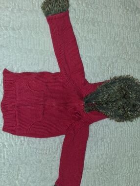 18 M First Impressions Red Knit Hoodie Cardigan with Faux Fur Trim